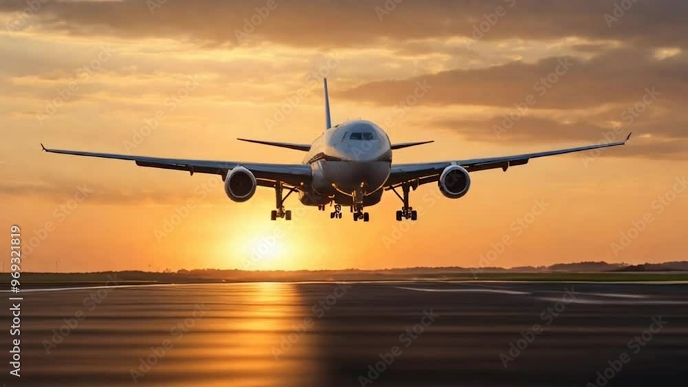 A large aircraft approaching the runway for landing. A large aircraft approaching the runway for landing.