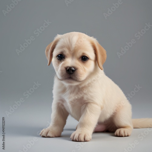 cute Adorable Puppy Sitting on white background