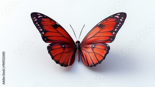 A vibrant orange butterfly with intricate patterns, beautifully poised against a neutral background, showcasing its delicate wings.