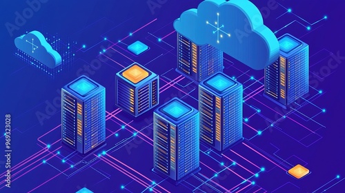 A cloud-based data center with interconnected servers and storage systems