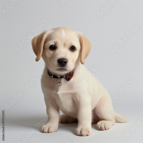 cute Adorable Puppy Sitting on white background