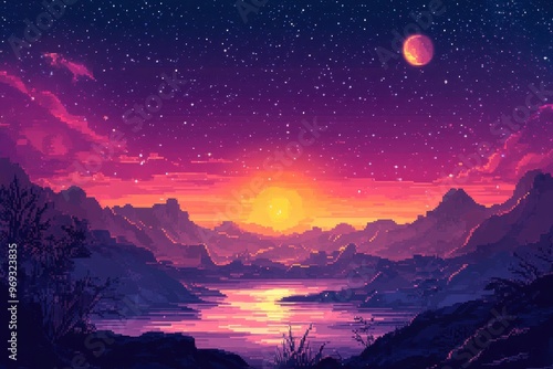 Pixelated Space Exploration: Retro 8-Bit Planets and Starry Skies