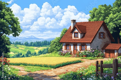 Wallpaper Mural Digital Farming: Pixelated Landscape with Crops and Copy Space Torontodigital.ca