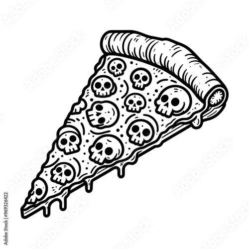 Halloween pizza slice with skulls sketch