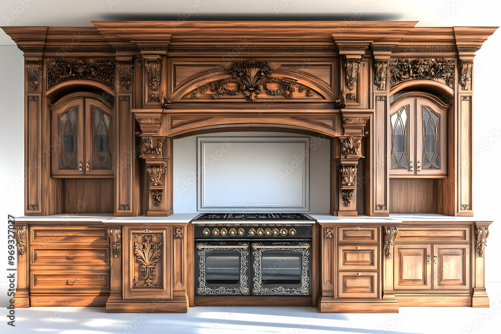 Luxurious 3D Render of a Classic Wooden Kitchen Interior Luxurious 3D Render of a Classic Wooden Kitchen Interior