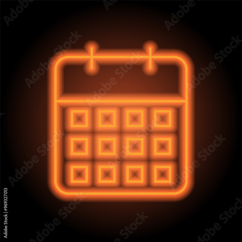 Calendar simple icon vector. Flat design. Orange neon on black background