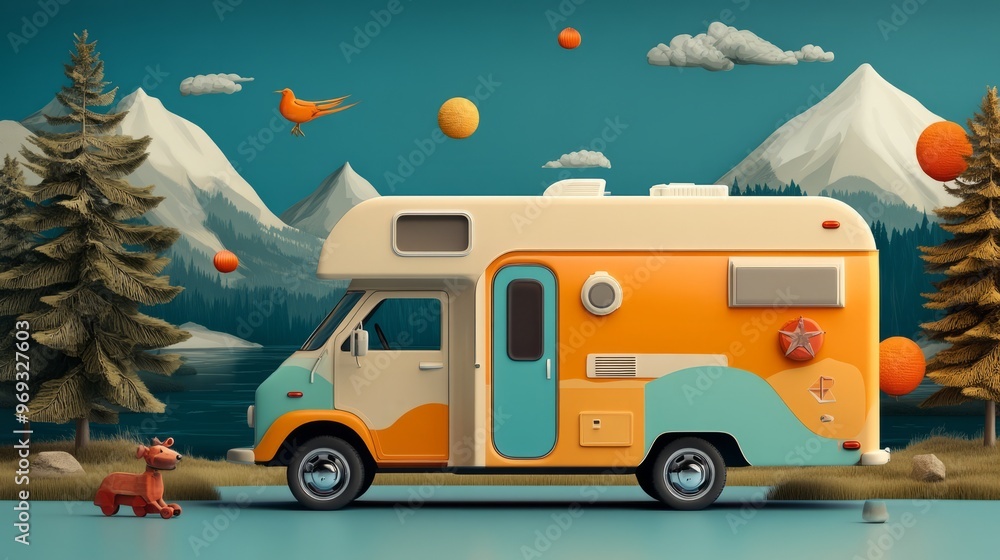 Obraz premium Traveling camping using a camper van to beautiful destinations around the world. 
