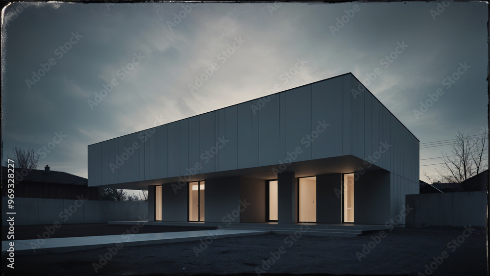 Fototapeta premium Luxury modern residence building - family villa house with a futuristic design, dark mood exterior