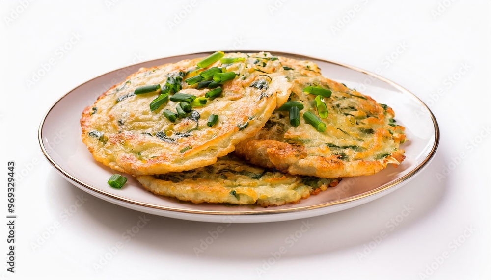 Chinese Food, Scallion Pancakes on white background isolated. Chinese Food, Scallion Pancakes on white background isolated.