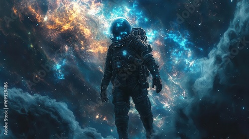 Wallpaper Mural avantgarde spacesuit design featuring bioluminescent accents and fractalinspired patterns set against a backdrop of swirling cosmic nebulae and distant alien worlds Torontodigital.ca