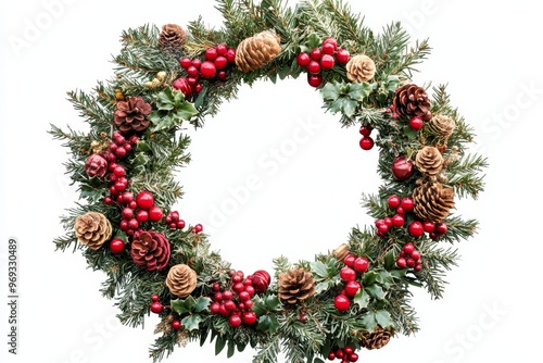 Christmas Wreath with Pine Cones and Holly