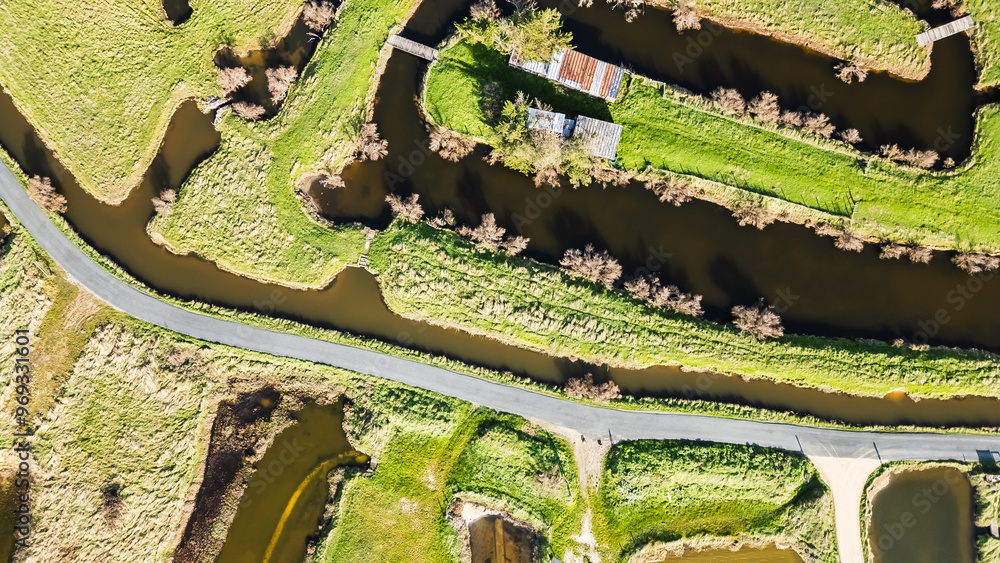drone view of the salt marshes of Ile d Olonne, Vendee, France