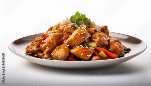 Chinese Food, Szechuan Chicken on white background isolated.