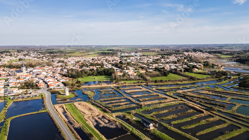 drone view of the salt marshes of Ile d Olonne, Vendee, France photo