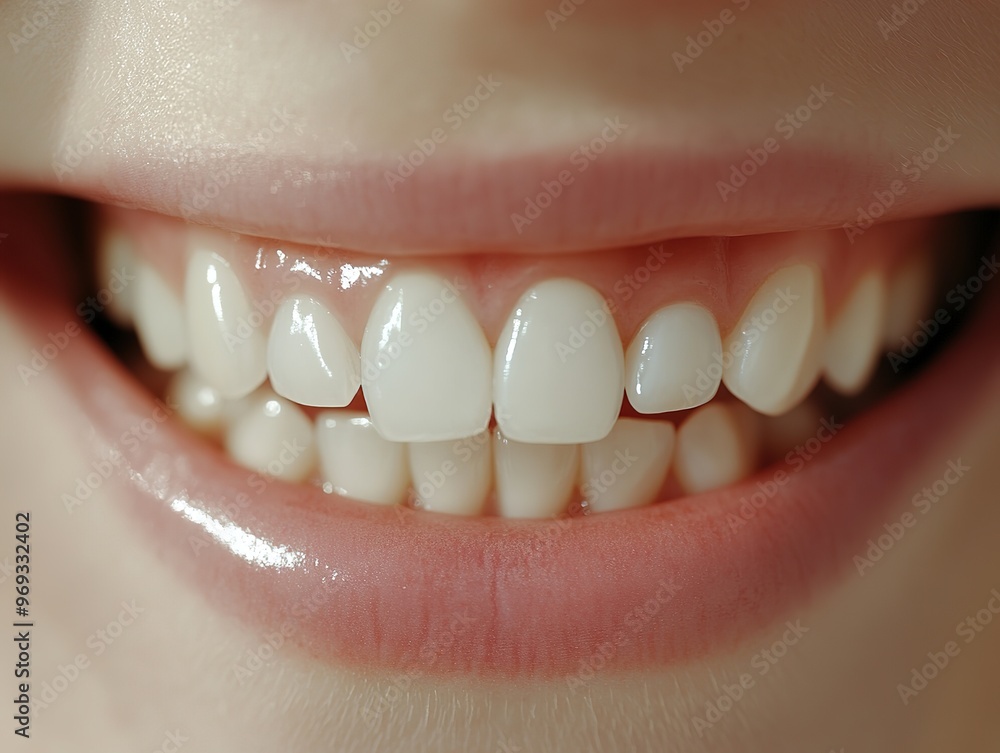 Obraz premium Radiant Smile Showcase with Flawless Straight Teeth, Highlighted by Bright White Light. Perfect Dental Health and Aesthetics.