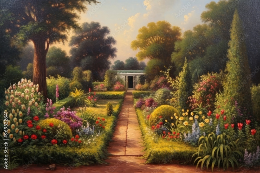 Sunlight flower garden painting art architecture. Sunlight flower garden painting art architecture.