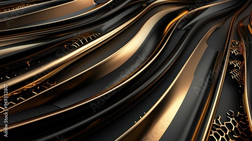 A mesmerizing close-up of flowing black and gold materials, showcasing elegance and modern design in a dynamic abstract pattern.