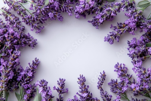 Lavender Flowers Frame on White Background