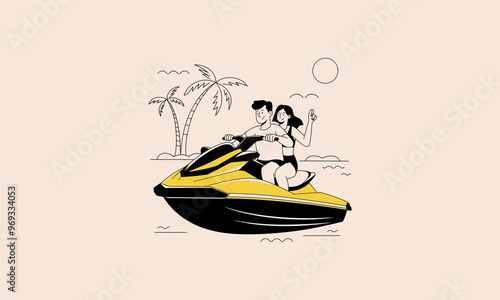 couple riding a jet ski on the water, enjoying the sun