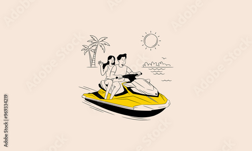 couple riding a jet ski on the water, enjoying the sun