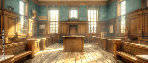 Vintage American Courtrooms, 18th Century Justice, Blank Space for Text