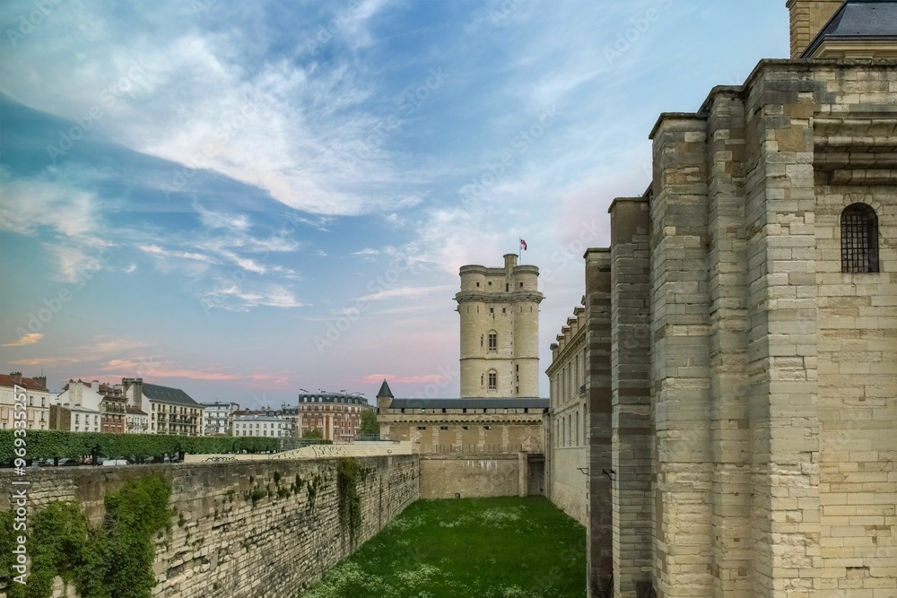 Beautiful medieval castle of Vincennes in France under the blue sky Beautiful medieval castle of Vincennes in France under the blue sky