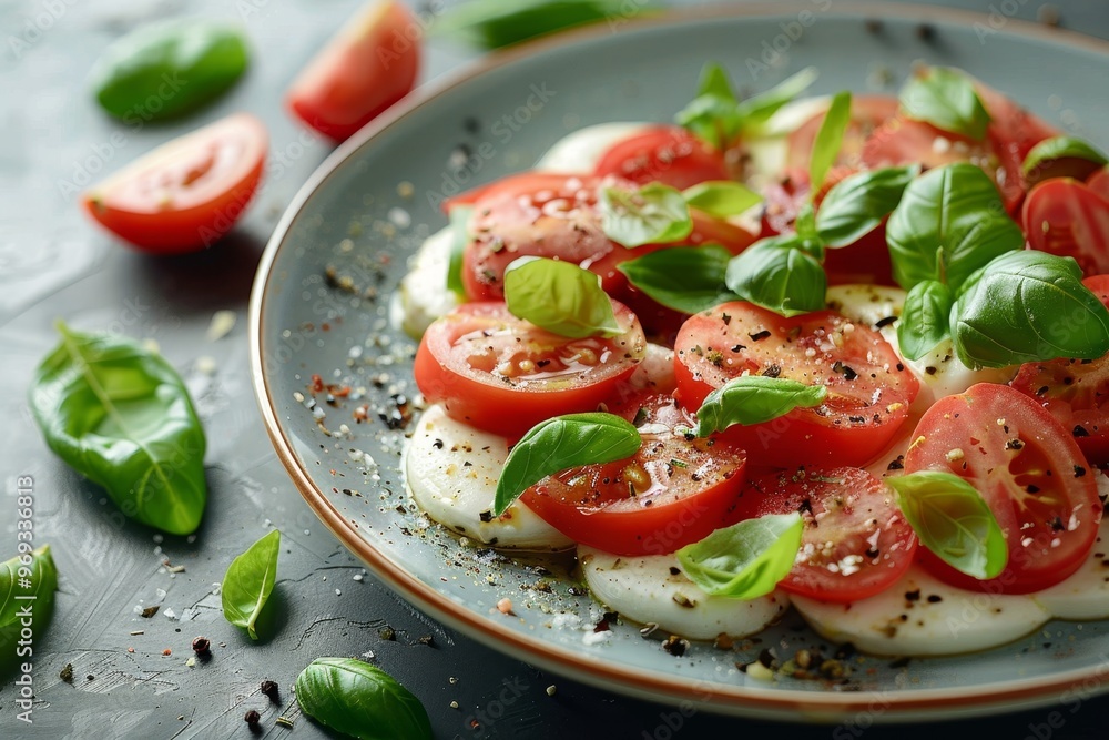 Italian Caprese salad with ripe tomatoes Italian Caprese salad with ripe tomatoes