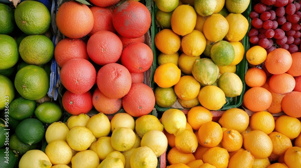 A variety of citrus fruits, including lemons, limes, and grapefruits, arranged in a colorful display. A variety of citrus fruits, including lemons, limes, and grapefruits, arranged in a colorful display.