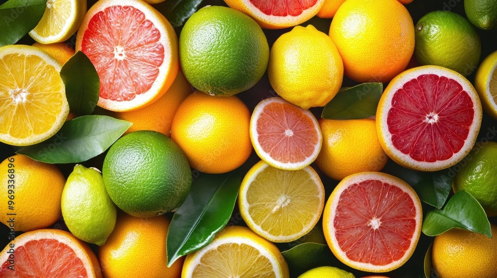 A variety of citrus fruits, including lemons, limes, and grapefruits, arranged in a colorful display. A variety of citrus fruits, including lemons, limes, and grapefruits, arranged in a colorful display.