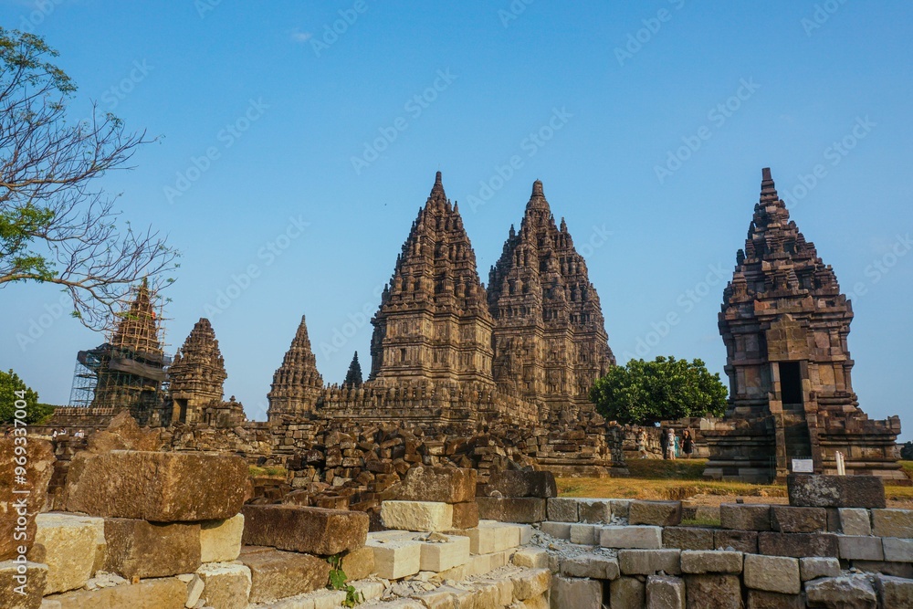 Ancient temple ruins of Prambanan (Candi Prambanan) a 9th-century Mahayana Buddhist temple complex in Magelang Regency, Yogyakarta region, central Java, Indonesia Ancient temple ruins of Prambanan (Candi Prambanan) a 9th-century Mahayana Buddhist temple complex in Magelang Regency, Yogyakarta region, central Java, Indonesia