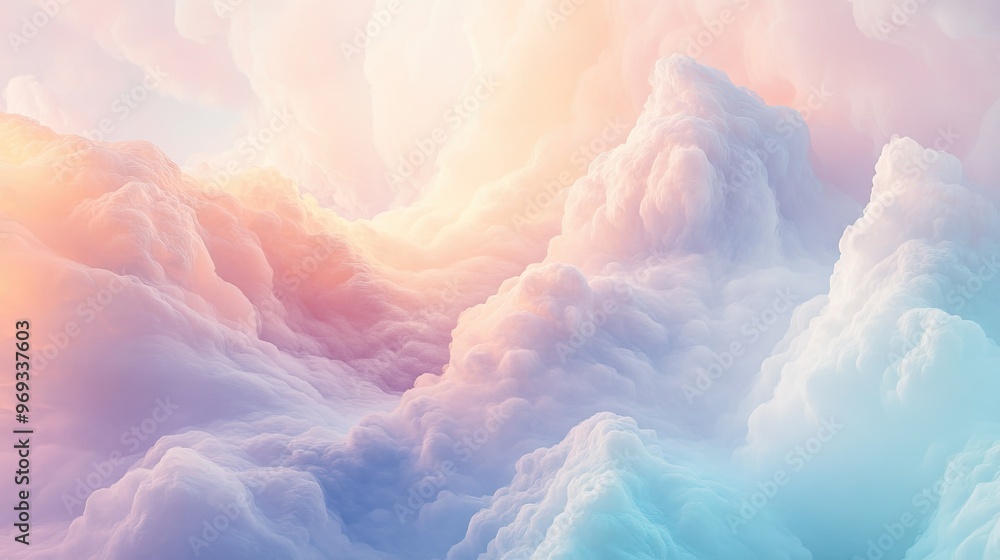 Fototapeta premium Abstract cloud-like formations in soft pastel colors, creating a dreamy and ethereal background.