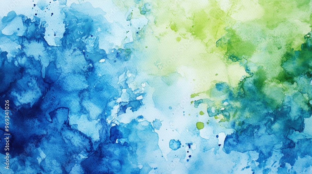 Fototapeta premium Abstract watercolor splashes in shades of blue and green, creating a refreshing and vibrant background.