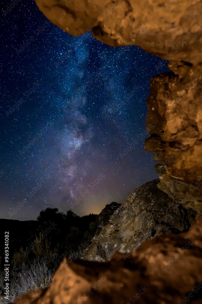 Milky Way Galaxy Framed by Rocks at Night Milky Way Galaxy Framed by Rocks at Night