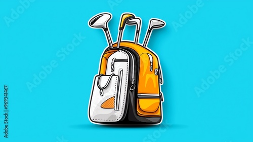 A vibrant golf bag featuring clubs, designed for enthusiasts and graphic artwork, perfect for sports-themed projects.