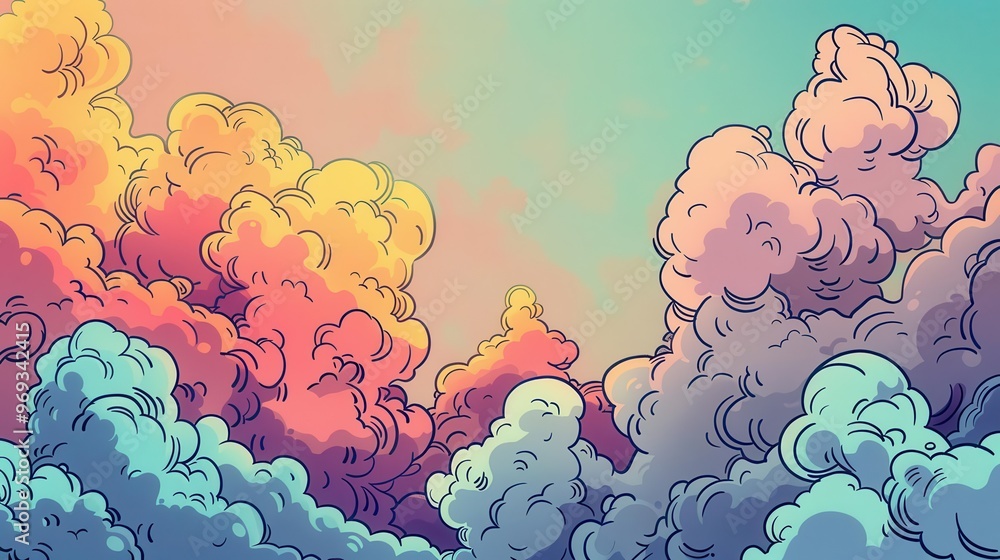 whimsical cartoon smoke clouds rising in the sky handdrawn illustration whimsical cartoon smoke clouds rising in the sky handdrawn illustration