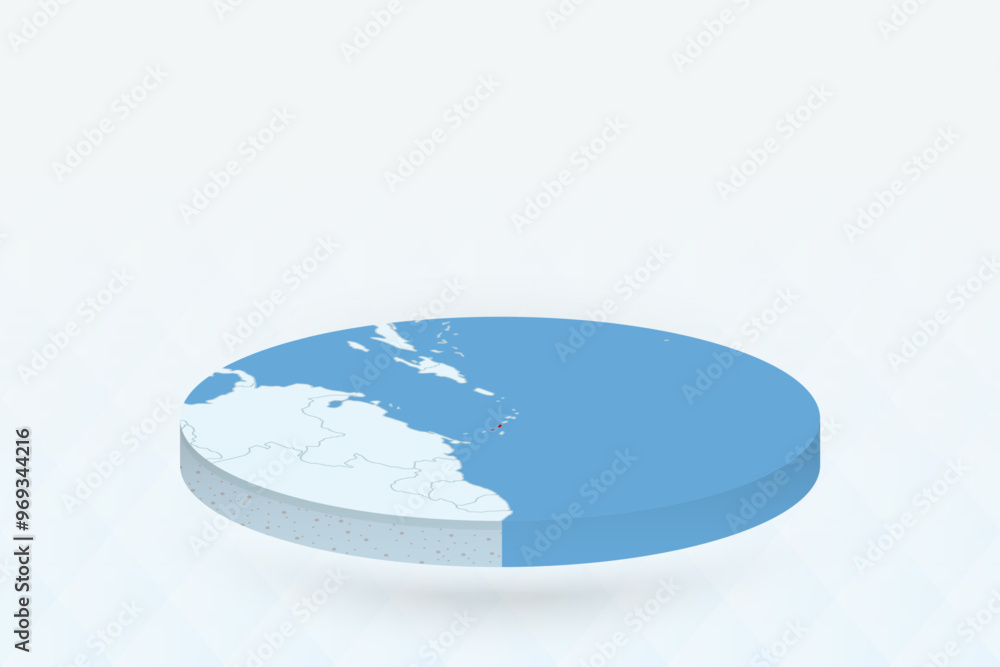 3D Isometric Map Highlighting Saint Kitts and Nevis in Red. 3D Isometric Map Highlighting Saint Kitts and Nevis in Red.