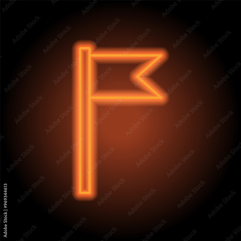 Flag, banner simple icon vector. Flat design. Orange neon on black background Flag, banner simple icon vector. Flat design. Orange neon on black background