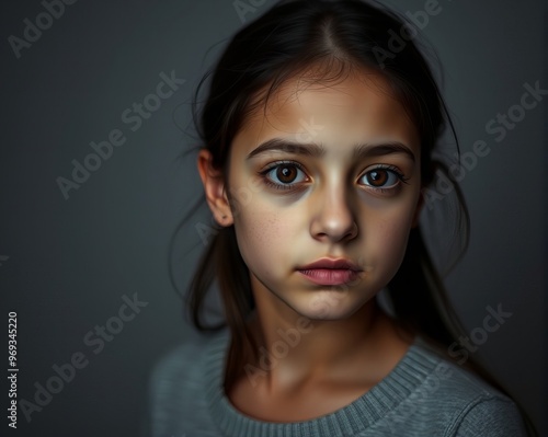  young girl with a sad look on her face.