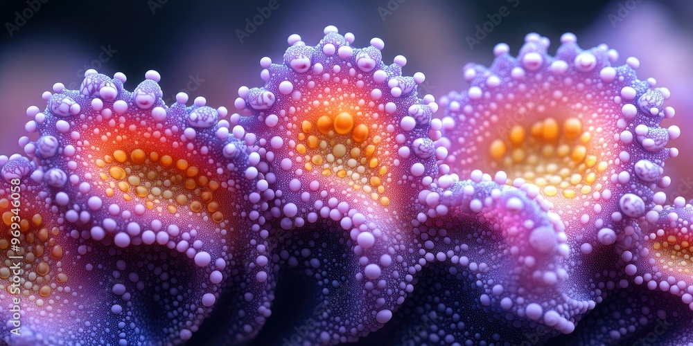 Fototapeta premium Close-up of vibrant coral with bubbles and textures.