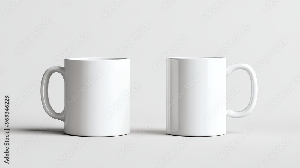 Minimalistic design featuring two white mugs on a neutral background, perfect for showcasing branding or beverage concepts. Minimalistic design featuring two white mugs on a neutral background, perfect for showcasing branding or beverage concepts.