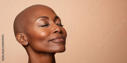 Calm and blessed Nigerian woman in a breast cancer awareness portrait 