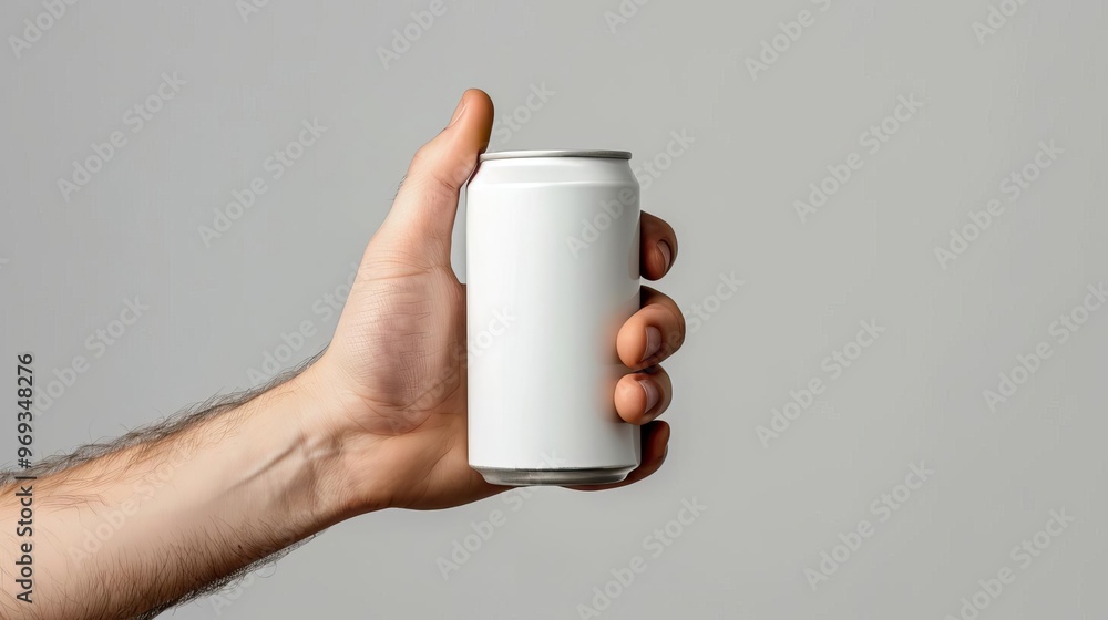 white aluminum can in male hand cutout product photography white aluminum can in male hand cutout product photography