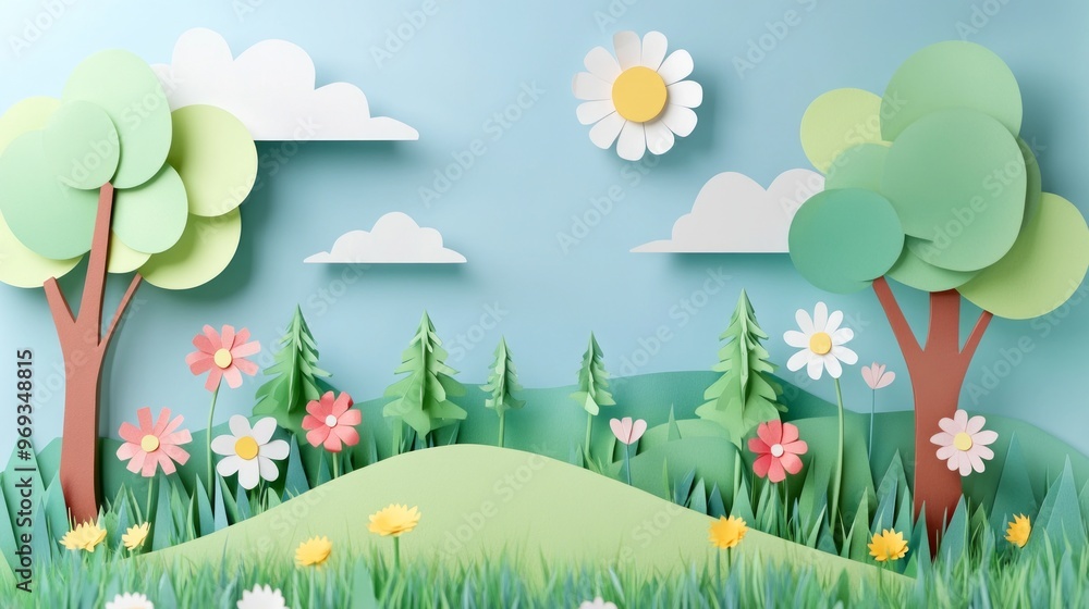 Obraz premium spring paper art, landscape design background