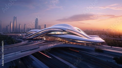 Wallpaper Mural Futuristic transportation hub with cutting-edge design and high-speed trains. Torontodigital.ca