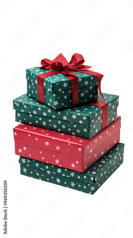 Obraz premium Stack of Christmas Gifts with Snowflake Wrapping
