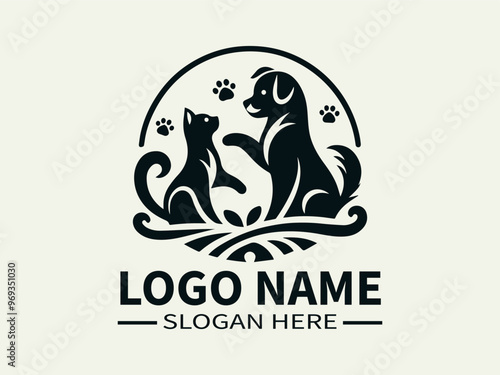 Playful Dog and Cat Logo Design: A heartwarming and adorable logo featuring a playful dog and cat, perfect for pet stores, veterinary clinics, and businesses that cater to pet owners.