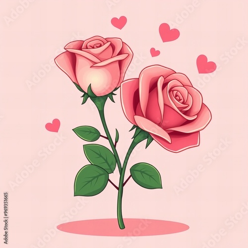 there are two roses with hearts on a pink background. photo