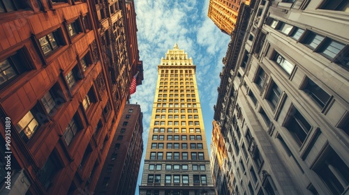 Iconic tower surrounded by historic buildings, a blend of old and new architecture.