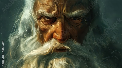 wise old man portrait weathered face with flowing white beard character study digital painting