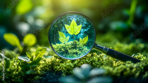 Green Leaf Under Magnifying Glass Photo - Environmental Research and Conservation